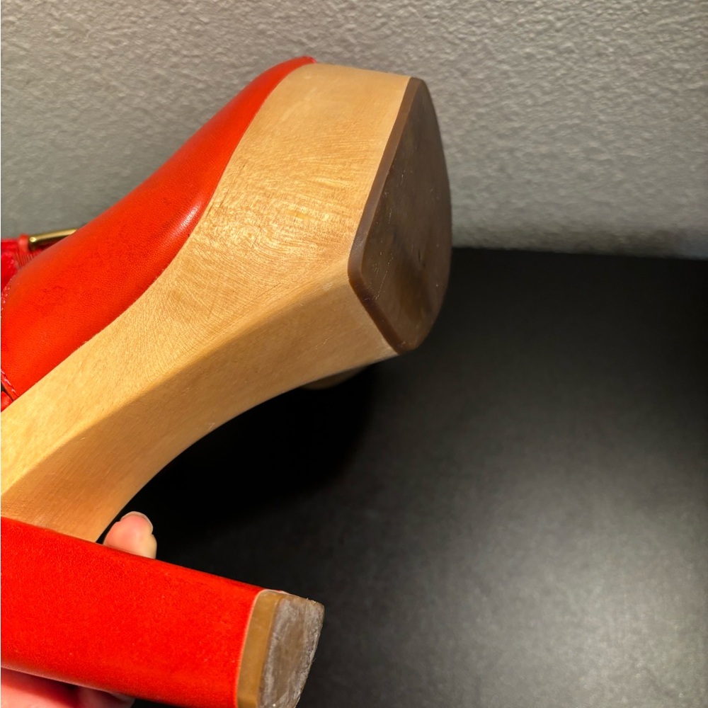 Coach Red Leather Mules with Wooden Heel - Picture 5 of 7